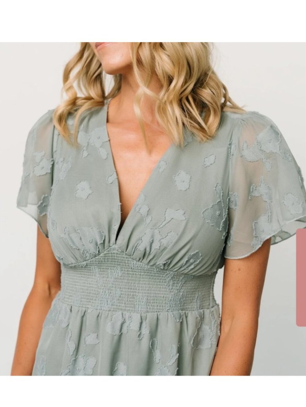 Baltic Born NEW June Smocked Midi Dress In Sage Green Size M - Picture 3 of 16